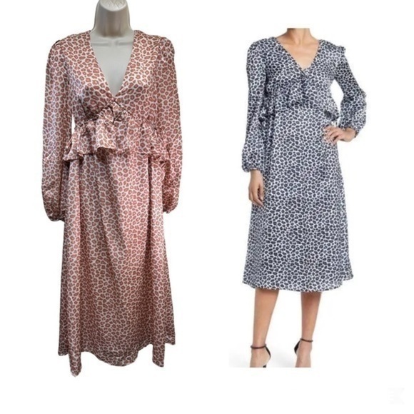 One One Six Leopard Print Casual Midi Dress cream and pink Women's - Picture 1 of 11